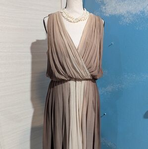 Talbots Brown Tan Wrap Midi Dress Plunge Neckline
